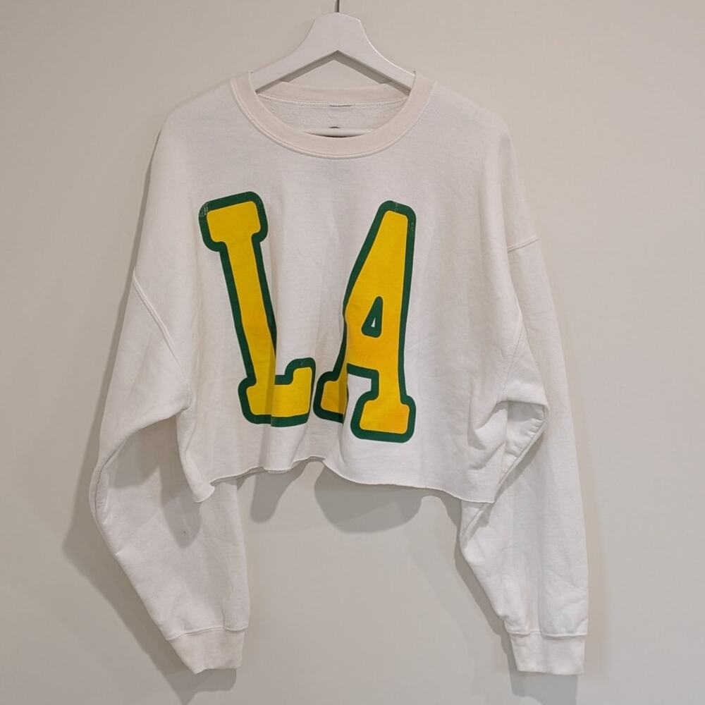 Casual White LA Cropped Sweatshirt XL Collegiate Varsity Y2K Streetwear